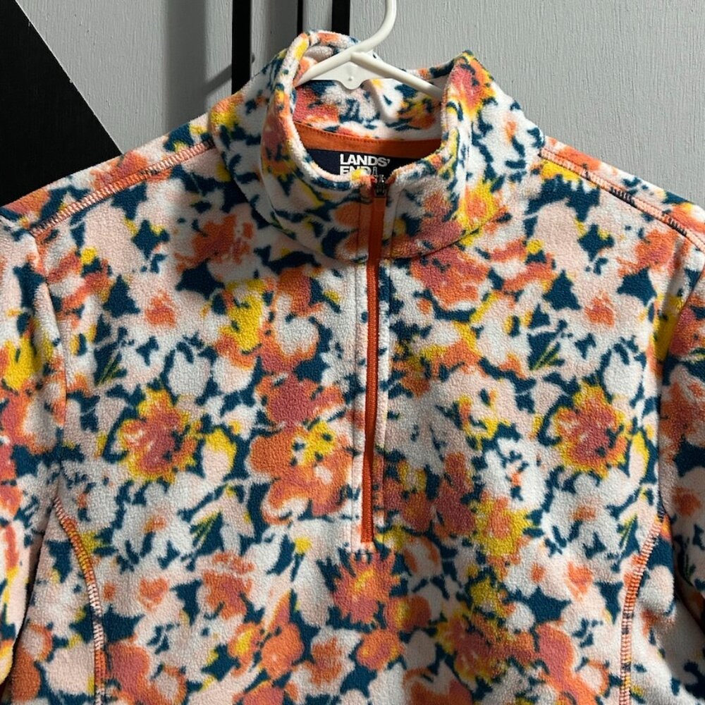 Land's End Multi Color Floral 1/4 Zip Fleece Pull-over Women's Size M (8-10) - Picture 2 of 10
